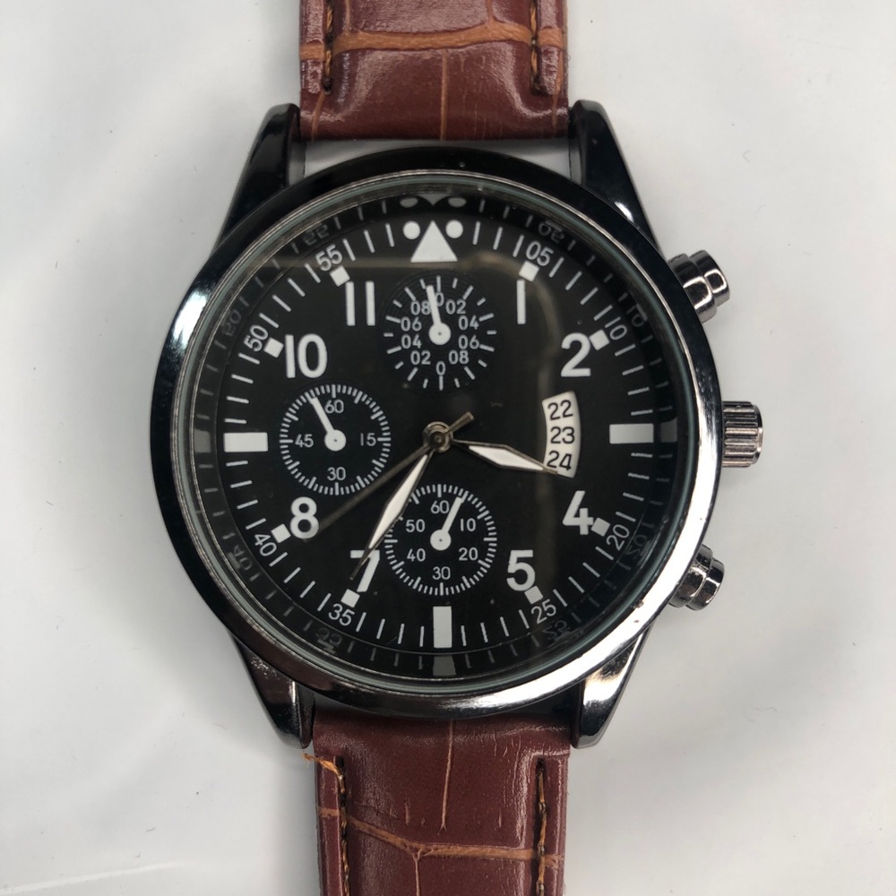 Brown Leather Strap Watch with Black Dial - NEW